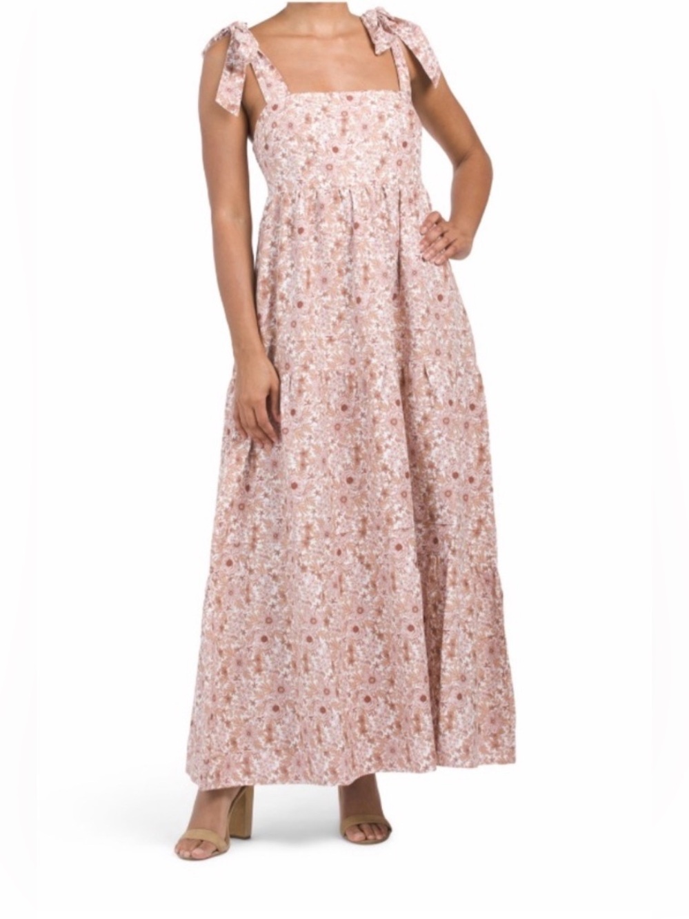 House of Harlow 1960 Blush Floral Tie-Shoulder Maxi Dress